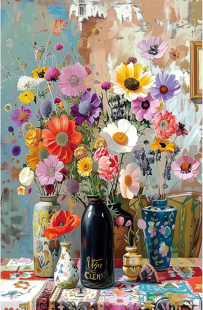 Floral Bouquet 500 Piece Jigsaw Puzzle for Adults Colorful Wildflowers & Vases Puzzle - Premium Art Puzzle for Adults, Family or Seniors - 15"x23" Challenging Puzzle with Poster