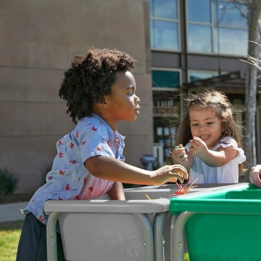 ECR4Kids 4-Station Sand and Water Adjustable Play Table, Sensory Bins, Grey/Emerald