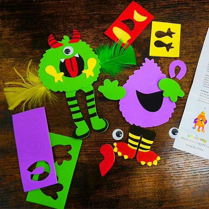 4E's Novelty Halloween Crafts for Kids (4 Pack) Silly Monsters Foam Magnet Fall Crafts Bulk, Halloween Party Activities