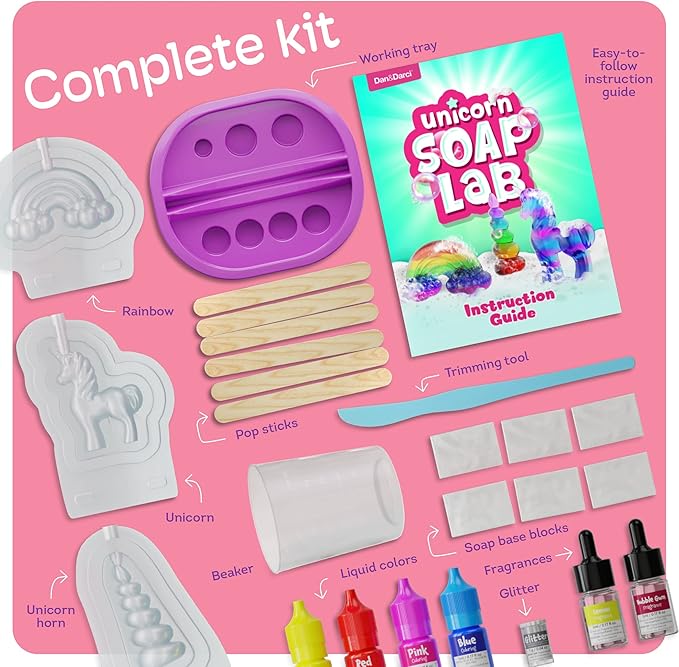 Dan&Darci Unicorn Soap Making Kit - Girls Christmas Crafts DIY Project Age 6+ Year Old Kids - Unicorn Girl Gifts - Science Activity Teenage Gift - Make Your Own Soap - Craft Toys Ages 6 7 8 9 10 11 12