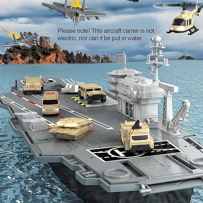 33-Inch Aircraft Carrier Mega Playset - Ultimate Military Battle Set for Boys with Realistic Battleship, Fighter Jets, Toy Soldier Figures, Military Vehicles for Kids Imaginary Pretend Play