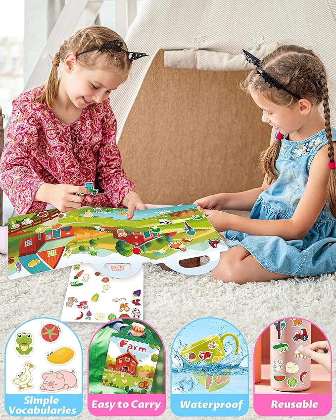 Reusable Sticker Book for Toddlers 2-4 Years, Stickers for Kids, Toddler Craft Activities, Toddler Travel Toys Ages 2+ Boy Girl Birthday Gifts