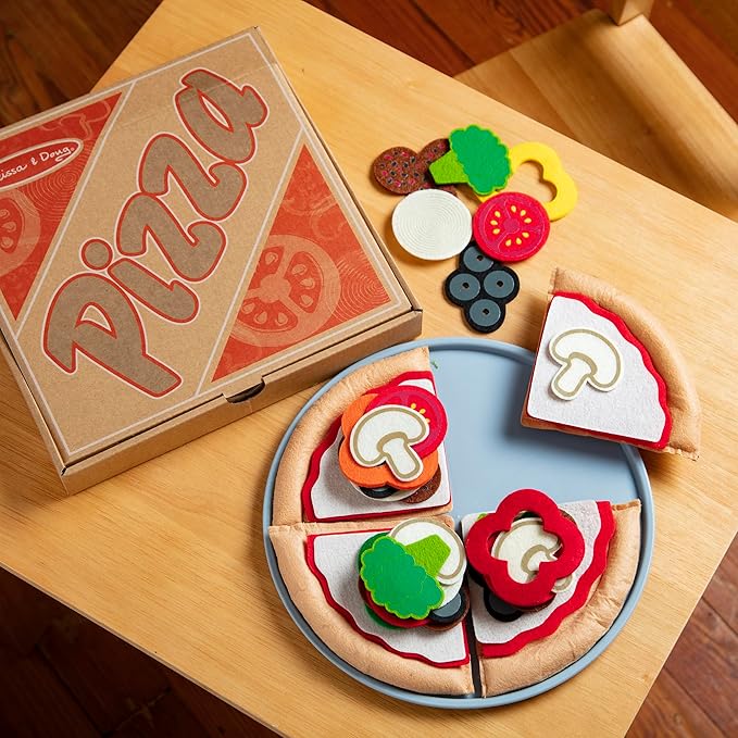 Melissa & Doug Felt Food Mix And Match Pizza Play Food Set - 42 Pieces Felt Pizza Play Set For Kids Kitchen, Pretend Toy For Toddlers And Kids Ages 2+