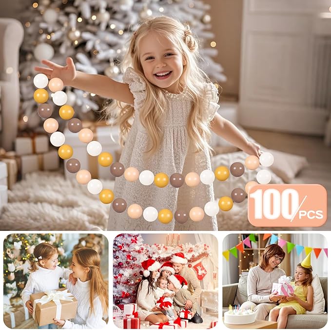 GOGOSO Ball Pit Balls for Toddlers Phthalate-Free BPA-Free Non-Toxic Crush Proof Soft Plastic Play Balls Baby Kids Shape Tent Pool Playhouse Playpen Party Decor,Creamy Brown+Yellow+Milktea 100PCS
