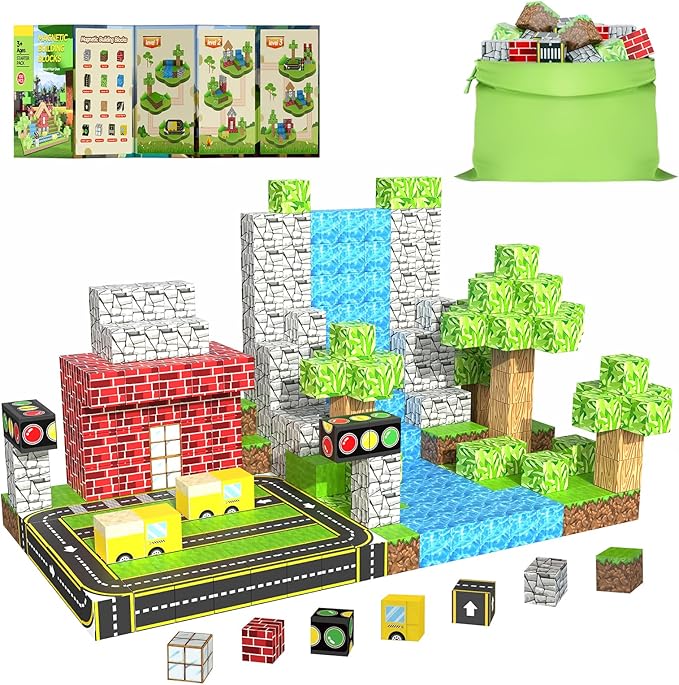 200PCS Magnetic Building Blocks for Kids Ages 4-8, Magnetic Cubes, Magnet STEM Sensory Toys-Tiles Road Track, Magnet World Build Set, Christmas Birthday Gifts Toy for Girls & Boys 3+ Ages
