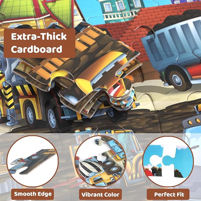 Jumbo Floor Puzzle for Kids, Large Jigsaw Puzzles 35 Piece for Kids Ages 3-5,Preschool Learning & Education Toys, Gifts for 4-8 Year Old Boys and Girls (Construction Site)