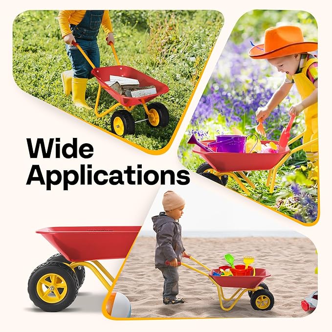 VIVOHOME Kids Wheelbarrow Children Garden cart with Toddler Gardening Tool Set Child Wheel Barrel Outdoor Indoor Toys Gift Red