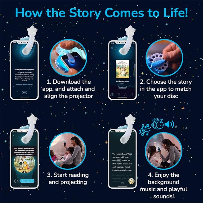 Moonlite Mini Projector with 4 Disney Princess Stories Edition - A New Way to Read Stories Together - 4 Digital Stories with Light Projector - Disney Princess Toys and Gifts for Kids Ages 1 and Up