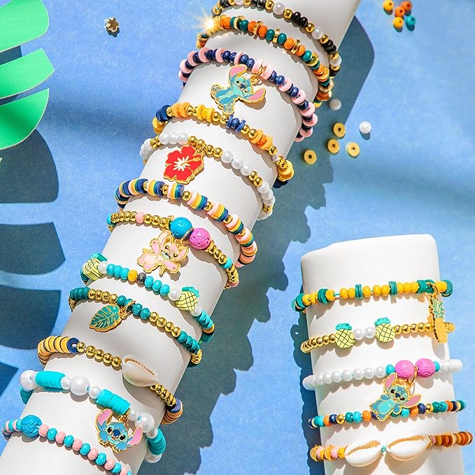 Fashion Angels Disney Stitch Cute & Feisty Jewelry Design Kit - Makes 10+ Charm Bracelets with 10 Enamel Charms, Themed Beads, an Assortment of Metallic and Wooden Beads! Ages 8 and Up
