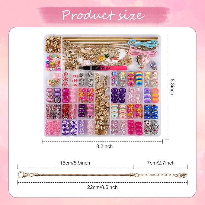 Uniartfy Charm Bracelet Making Kit, 305 Pieces Jewelry Making Kit Supplies for Girls 8-12, Birthday Gifts, DIY Arts Crafts for Teens Women Kids Ages 5 6 7 8 9 10 11 12 Years Old with Organizer Box