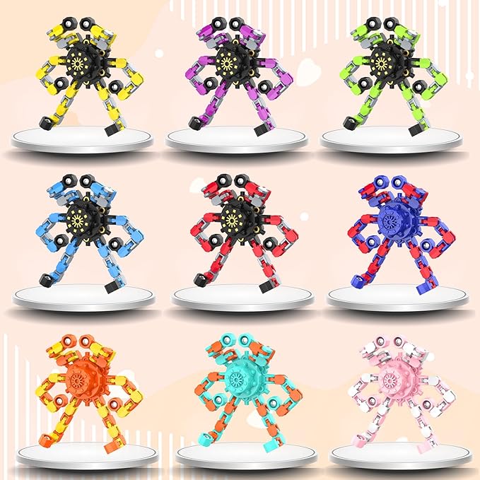 Transformable Fidget Spinners,Funny Stress Relief Sensory Fidget Toys,Deformable Chain DIY Robot Fingertip Gyros Toys Birthday Party Favors Easter Basket Stocking Stuffers for Kids and Adults (9PC)