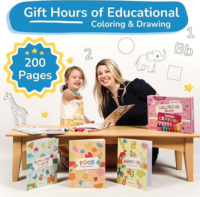 TOYVENTIVE Toddler Coloring Books & Crayons, Toys & Birthday Gifts for 1+,2,3,4 Years Old Boys, Toddlers & Preschoolers Age One,Two,Three,Four yr Olds
