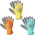 COOLJOB 3 Pairs Kids Gardening Gloves for Age 3-5, Children Grippy Rubber Coated Garden Work Gloves, Orange & Green & Yellow, Small Size (3 Pairs S)