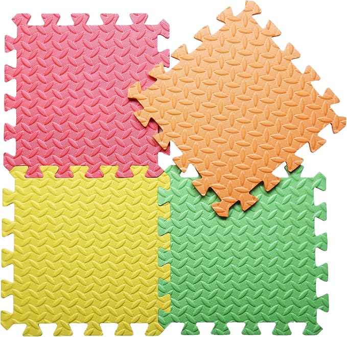 Foam Play Mat for Baby, 0.4 Inch Thick Foam Interlocking Floor Mats, Soft Non-Toxic Baby Playmat, Solid Colored Puzzle Play Mat Kids Floor Mats, 16 Tiles, Red/Orange/Yellow/Green