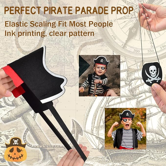Legigo 72 Pcs Pirate Hat with Eye Mask - Classic Costume Cap Accessories for Pirate Party Cosplay Caribbean Dress, Black