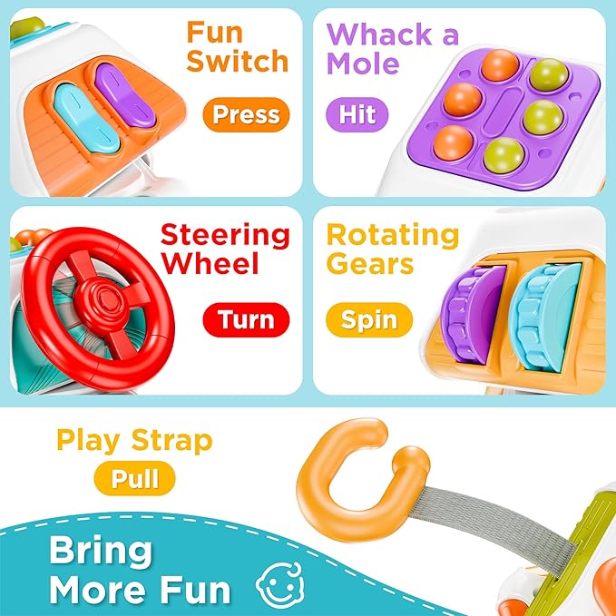 iPlay, iLearn 10 in 1 Baby Busy Board Cube, Montessori Sensory Toy Toddler 1-3, Infant Carseat Plane Travel, Kid Education Learning Activity, Birthday Gift 6 9 10 12 18 Month 1 2 Year Old Boy Girl