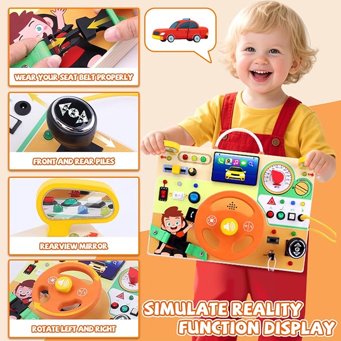 Hoarosall Busy Board,Montessori Toys for 1+ Year Old Boys & Girls,Travel Activities for Toddlers,Sensory Toy for Kids with Autism,Perfect Christmas Birthday Gift Ideal (Busy Board v6)