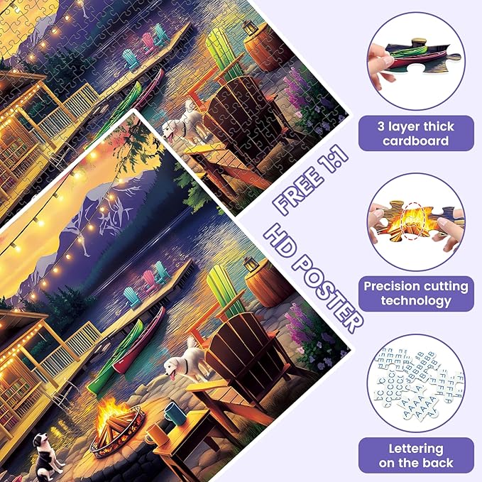 500 Pieces Dog Puzzles for Adults, Evening Bonfire Puzzle for Adults Children Seniors, Retro Style Puzzle 500 Pieces, Gift for Birthday, Home Decor, Fun for Family Entertainment(20.5 * 15 in)
