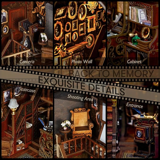 DIY Book Nook Kit, Dollhouse Miniature, Booknook Bookshelf Insert Alley 3D Wooden Puzzle, Bookends Model Building Kit with LED Light, Gift for Teens and Adults, Back to Memory
