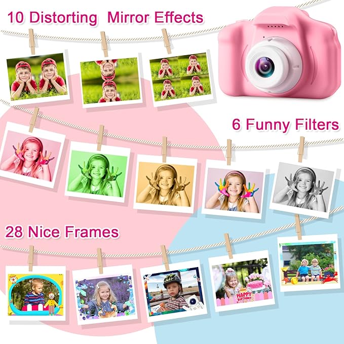 GKTZ Toys for Girls Age 3-8, Kids Camera Digital Video Toddler Camera Children Camcorder Birthday Gifts for 3 4 5 6 7 8 Year Old Girls with 32GB SD Card (Pink)