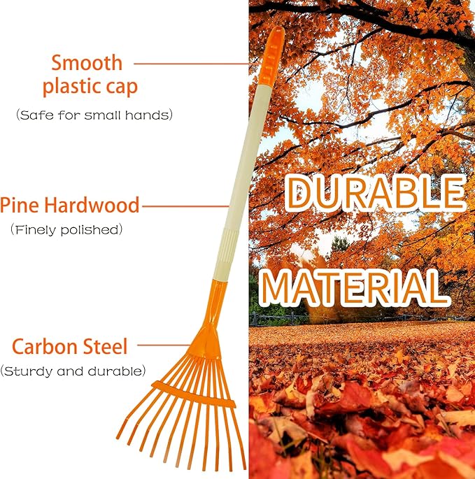Kids Rakes, 2 Pieces 27" Heavy Duty Lawn Rake for Leaves, Child Size Metal Rakes, Yard Gifts for Boys Girls Age 3+