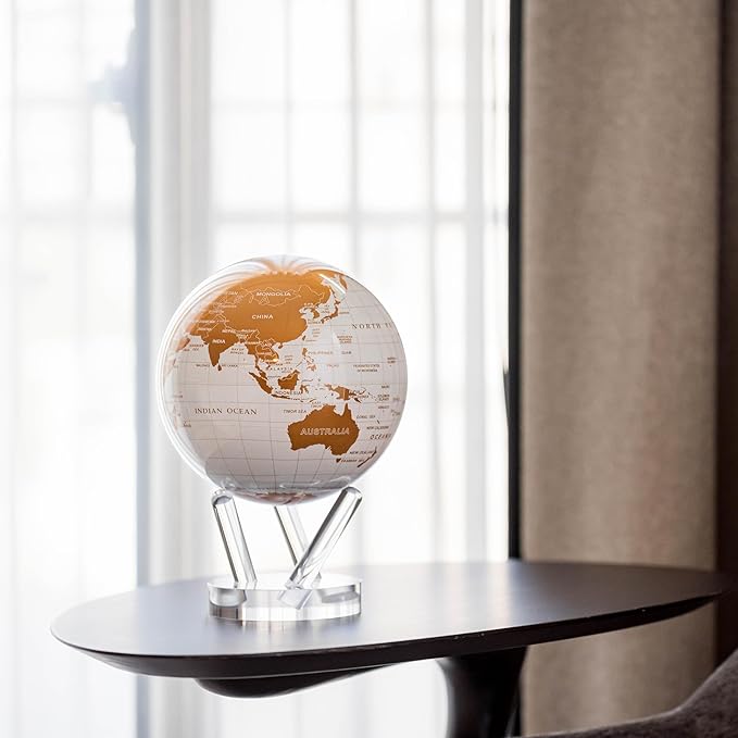 MOVA Globe – White and Gold 4.5” | Solar-Powered Rotating World Globe for Desk | Elegant Modern Decor | No Batteries or Wires