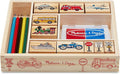 Melissa & Doug Wooden Stamp Set: Vehicles - 10 Stamps, 5 Colored Pencils, 2-Color Stamp Pad