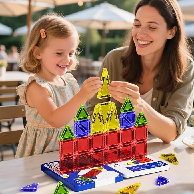 Mini Magnetic Tiles Building Blocks, Portable Travel Construction Set, STEM Toddler Puzzle Birthday Gift Toys for Children Ages 3 4 5 6 7 8