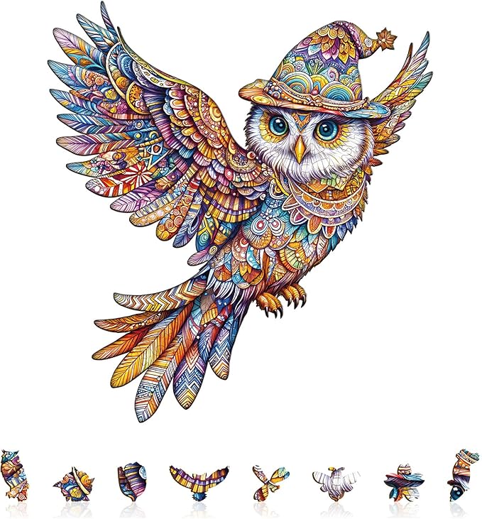 Wooden Puzzles for Adults, Unique Shaped Owl Jigsaw Puzzles,Magic Wooden Jigsaw Puzzles, Gifts for Family or Friends for Any Holiday.(11.4 * 10.4 in 130pcs)
