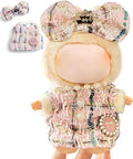 17cm Doll Clothes for Labubu - Luxury Chic Style Set for 17cm Dolls Outfit - Accessories for Dolls Clothes -Pink Plaid Tweed Dress + Pink Bow (No Doll)