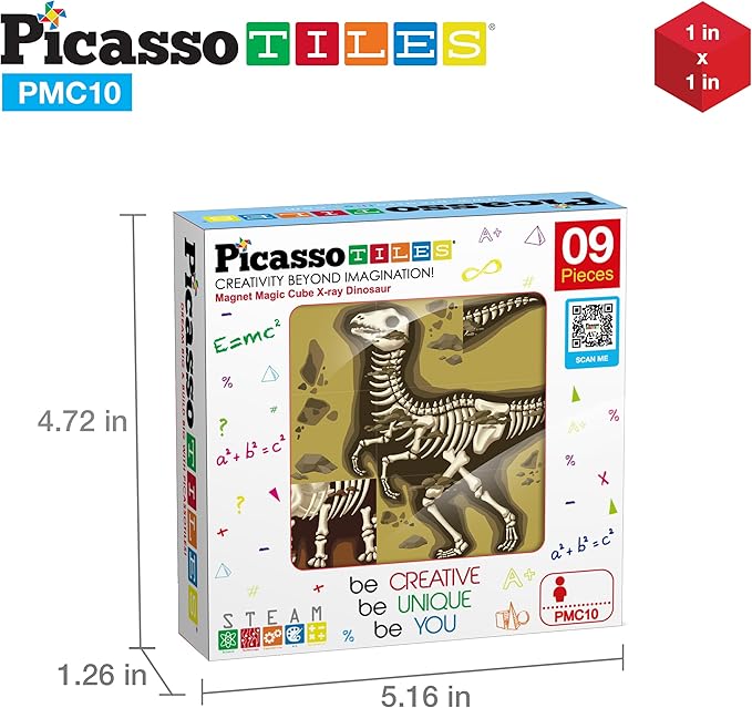 PicassoTiles Magnetic Cube Puzzle 7-in-1 Dinosaur Theme Pattern Magnet Mix Match Building Cubes Toy Set Kids Ages 3 & Up Preschool Children Promote Problem Solving Skills PMC10