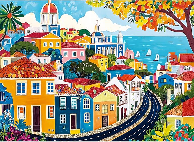 500 Pieces Puzzle for Adults,Fall Colorful Town Building Jigsaw Puzzle for Kids Adults Seniors,Landscape Lover Puzzle for Kids Ages 8-10 10-12,Challenging Family Game Great Gifts for Family,20.5*15 In