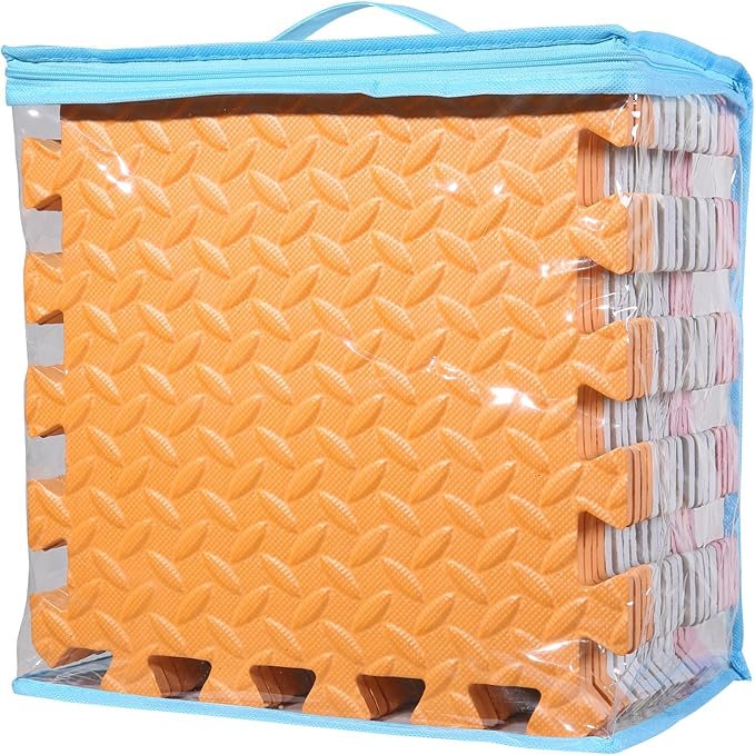 Foam Play Mat for Baby, 0.4 Inch Thick Foam Interlocking Floor Mats, Soft Non-Toxic Baby Playmat, Solid Colored Puzzle Play Mat Kids Floor Mats, 16 Tiles, White/Orange/Loli Pink