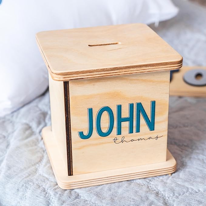 Wooden Piggy Bank for Kids and Adults, Personalized Gift Handmade in USA by BloomOwl, Custom Piggy Bank, Personalized Banks for Kids, Gifts for Baby Boys and Girls (Typography)