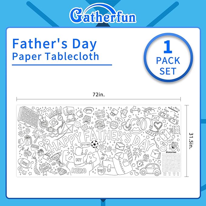 Gatherfun Father's Day Themed Activity Poster/Table Cover - 72" x 31.5" Wall Art for Classroom Wall, School Parties, Happy Father's Day Decorations