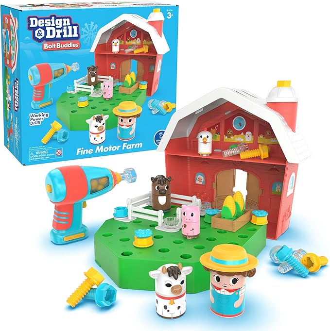 Educational Insights Design & Drill Bolt Buddies Barn - Construction Toys & Tools for Kids, Take Apart STEM Set with Real Electric Toy Drill, Pretend Play Building Kit, Gifts for Toddlers Ages 3+