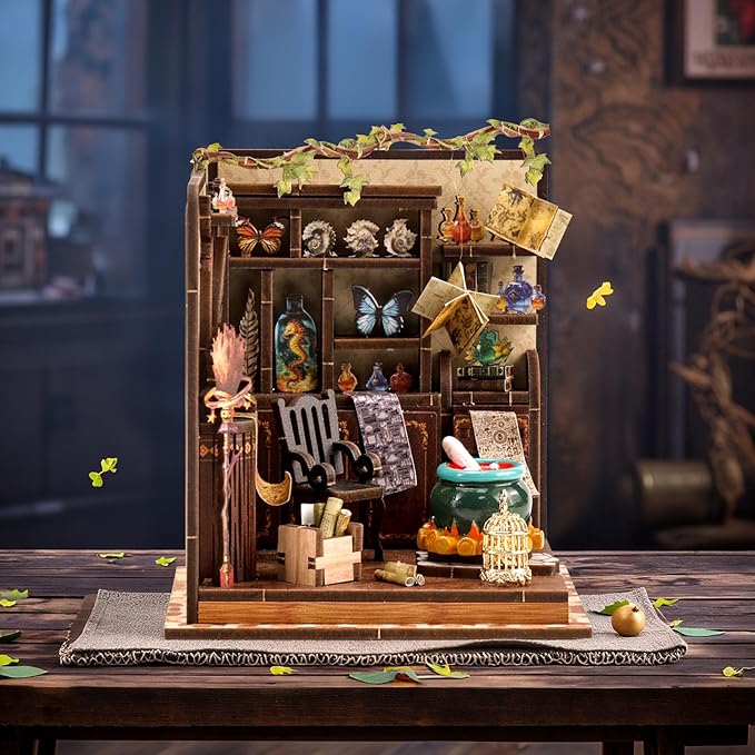 Book Nook Kit for Adults, 3D Wooden Miniature DIY House Craft Kit Book Nook Decor Bookshelf Insert Diorama Birthday Gift