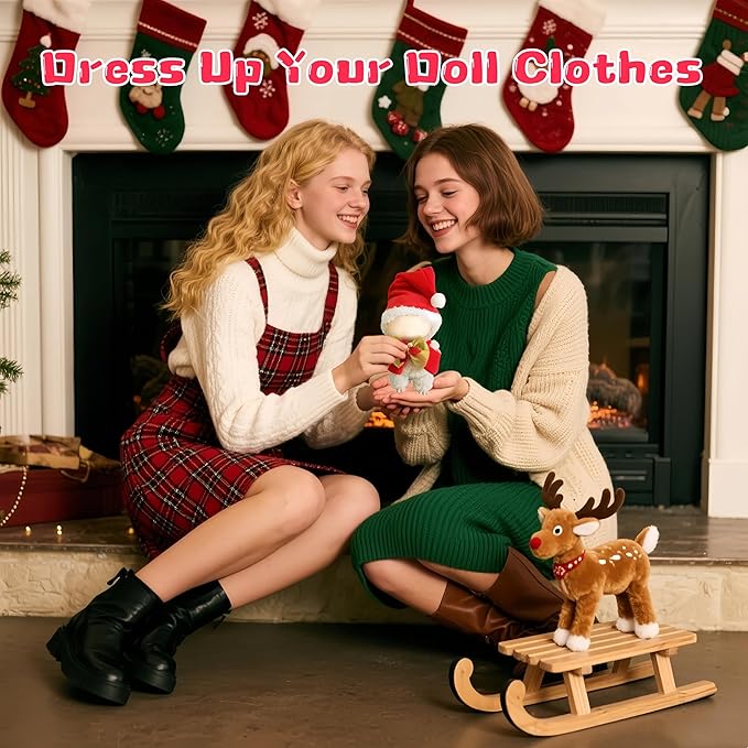 17cm Doll Clothes Set, 2-Piece Christmas Costume Clothes for Dolls Accessories Suit, Father Christmas Hat & Scarf Dress Up Outfit Compatible for Dolls 15cm /17cm, for Girls(No Doll)