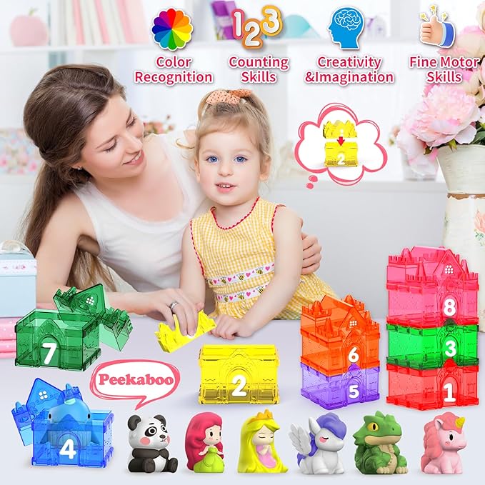 Learning Toys for 1,2,3 Year Old Toddlers, 20Pcs Fairy Tale Princess Castle Montessori Toy Counting Sorting Color Matching Finger Puppet, Birthday Gift Party Favors Kids Prize Box 12m+
