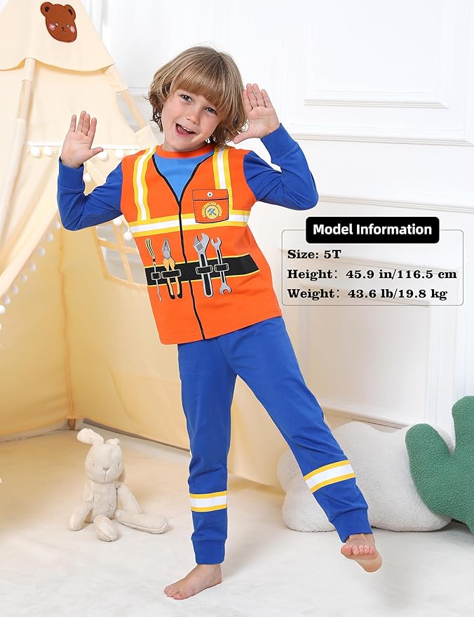 A&J DESIGN Pure Cotton Printed Pjs for 2-14 Years Kids, 2-Piece Long-Sleeved Pajamas Set