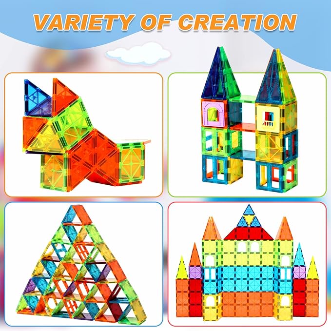 104PCS Magnetic Building Tiles, STEM Educational Stacking Blocks, Construction Toys for Kids Ages 3-9, Creative Toddler Boy Girl Christmas Birthday Gift