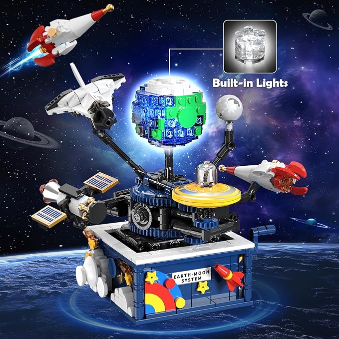 Planet Rotatable Space Sets with Light - Earth & Moon Space Exploration Building Toys with Shuttle Spaceship Science Kits Building Blocks Gifts for Kids Age 8+ Years Old Boys Girls(554 PCS)