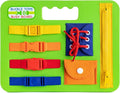 Buckle Toys Green Busy Board for 1 Year Old Toddlers Travel Essentials for Kids, Montessori Toys for 1 Year Old Baby to Develop Fine Motor Skills, Great for Road Trip Activities for Kids Sensory Toy