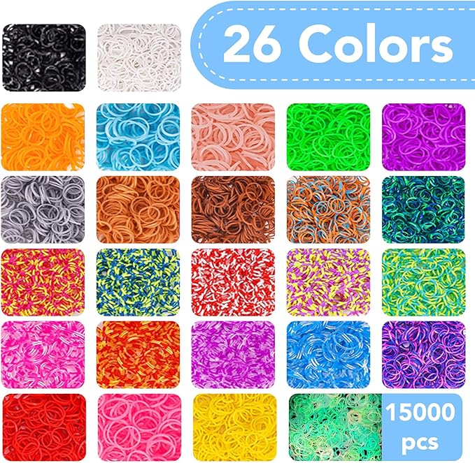 SUMAJU 18500+ Bracelet Making Kit Rubber Band, 26 Colors Rubberband Bracelet Kit with 3 Layer Container Includes Glow-in-The-Dark Rubber Bands, Bracelet Making Refill Kit Birthday Gift for Kids(Blue)