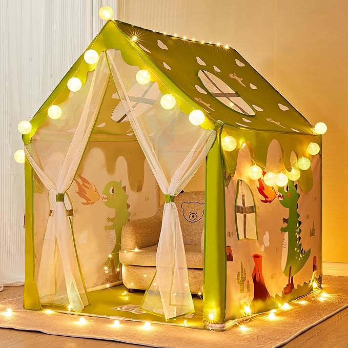 TTLOJ Gift for Christmas Dinosaur Style Kids Play Tents for Boys Girls, Castle Tent, Large Playhouse Toy for Toddler Play House, Teepee Tent Indoor Outdoor (Ball Lights NOT Included