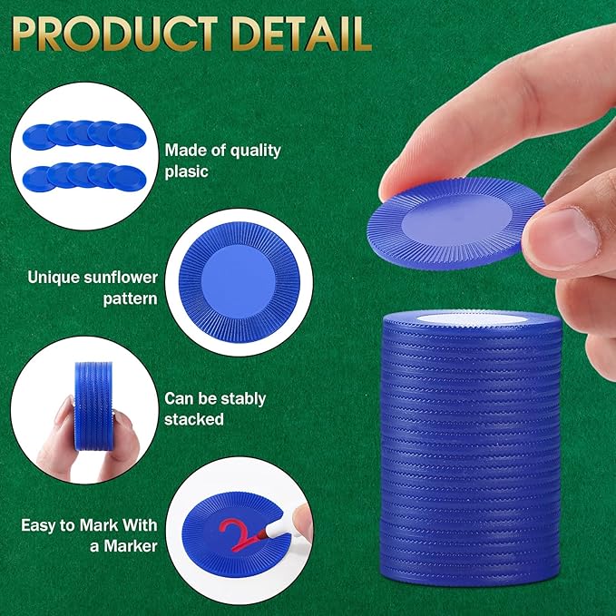 Leitee 1000 Pcs Plastic Poker Chips 38 mm Interlocking Game Lightweight Poker Chip Set Tokens Bingo Blank Casino Counting Bulk for Adults Counting Reward Card(Blue)
