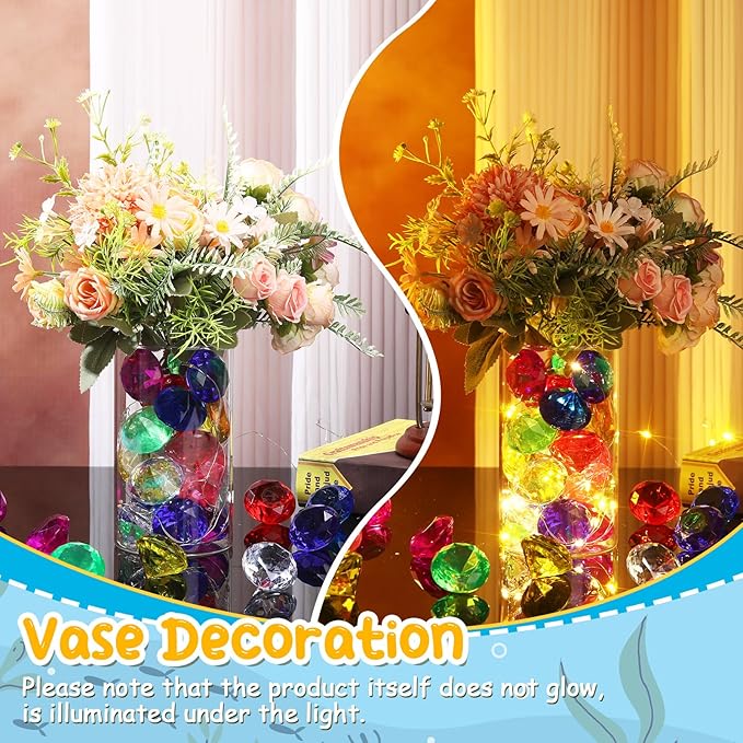 Zomiboo 32 Pcs Acrylic Diamond Large Gems Pirate Round Treasure Toy Gems Treasure Round Gemstones Acrylic Diamond Shaped Gemstones for Home Table Vase Fillers Party Decor (Multicolor)