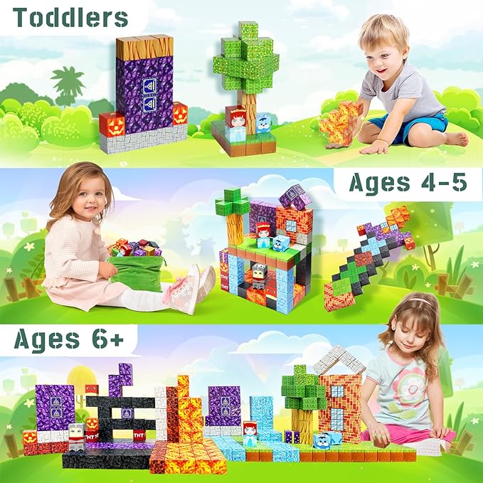 Magnetic Blocks, 1-inch Size Building Toys,Magnetic Cubes Building Blocks Toys for Halloween Christmas Birthday Gift - STEM Sensory Toys for 3+ Years Old Girl Boys