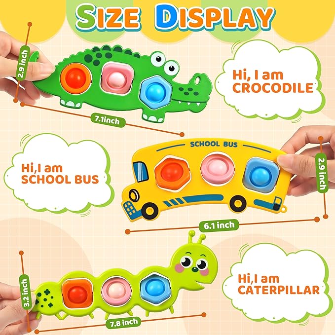 6PC Fidget Sensory Toys for Baby Airplane Travel Essential Activities, Toddler Party Favors Animal Pop Toys Fine Motor Skills Autism Autistic Gifts for 12+ Month Babies Toddlers 1 2 3 Year Old