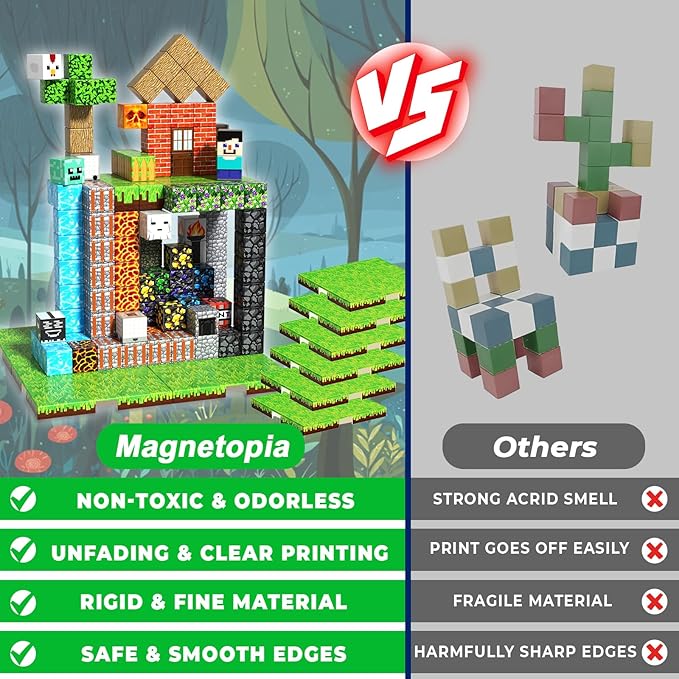 200PCS Magnetic Blocks - Magnet Blocks with 6 Baseplate,Magnetic Building Blocks for Kid Ages 3 4 5 6 7 8, Stacking Magnets for 3-8 Kids, Birthday Gifts for 3-10 Year Old Boys Girls, STEM Learning Toy